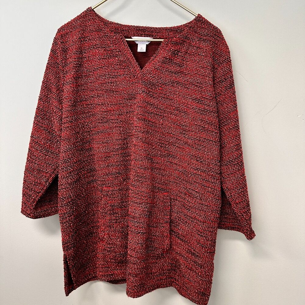 Liz Claiborne Women Split Crew Neck 3/4 Sleeve Tunic Top Pockets Front Sz XL